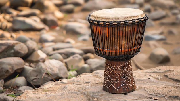 Photo a djembe is a ropetuned skincovered goblet drum played with bare hands