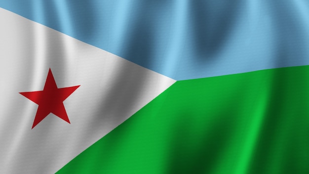 Djibouti Flag Waving Closeup 3D Rendering With High Quality Image with Fabric Texture