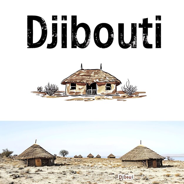 Djibouti-tekst met moderne schreefloze typografie ontwerpstijl aquarel Lanscape kunstcollectie