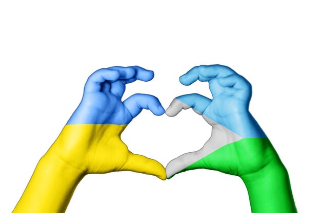 Djibouti Ukraine Heart, Hand gesture making heart, Pray for Ukraine