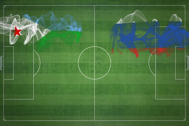 Djibouti vs russia soccer match national colors national flags soccer field football game competition concept copy space