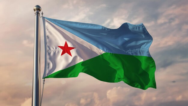 Djibouti Waving Flag Against a Cloudy Sky