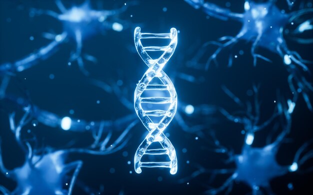 DNA and biology nerve cell background 3d rendering