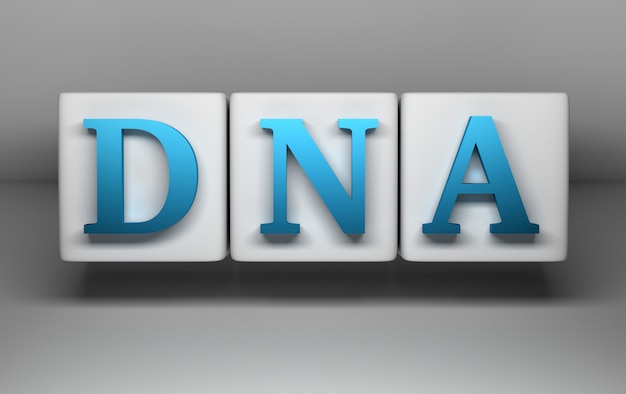 DNA blauwe letters op whit kubussen