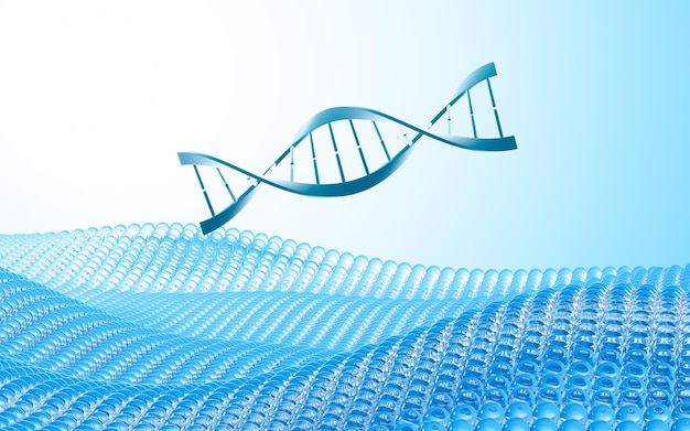 青い背景の 3 d レンダリングの DNA デジタル描画