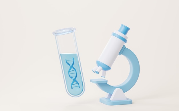 DNA and chemical equipment 3d rendering