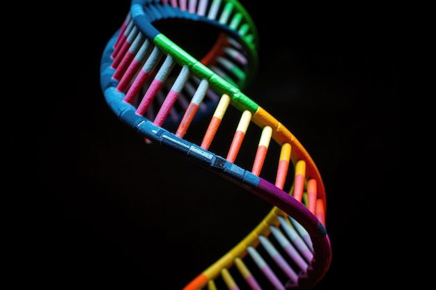 Foto spirale a doppia elica del dna con ogni filamento rappresentato in colori diversi creati con ai generativa