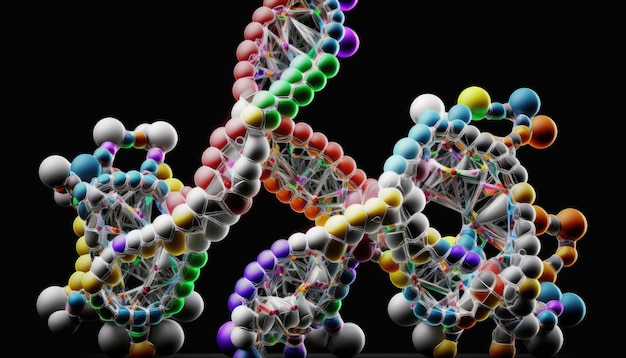 유색 뉴클레오타이드 염기 아데닌 구아닌 시토신 및 티민 생성 AI가 있는 DNA 이중 나선 구조