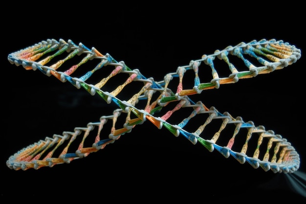 Dna dubbele helix met complementaire basenparen en basen zichtbaar gemaakt met generatieve ai