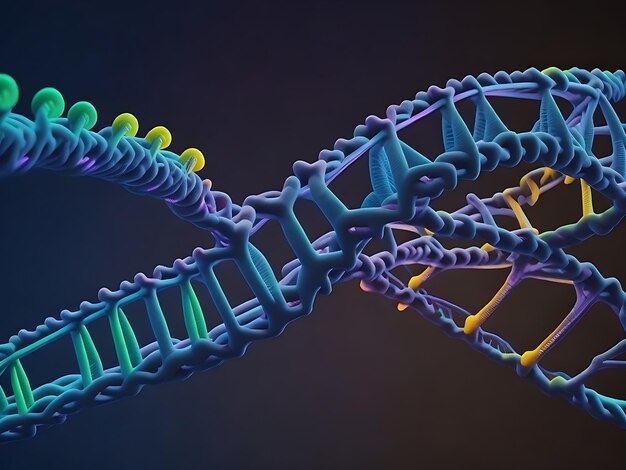 DNA-helix kleurrijke genen chromosomen DNA-structuur Wetenschapsconcept 3D-rendering Ai-generatie