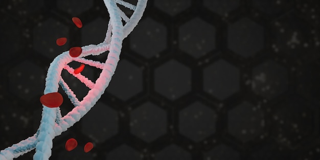 Dna-helix levensstructuur en rode bloedcellen 3d illustratie