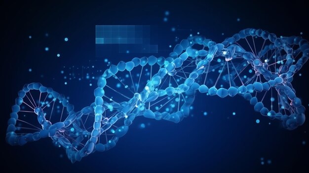 Dna-helix met blauw licht Genetische code DNA-molecuulstructuur Generatieve Ai