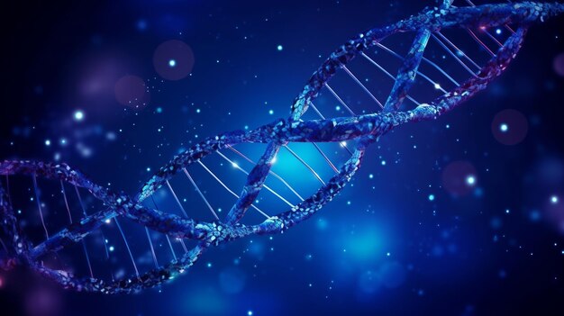 Dna helix with blue light genetic code dna molecule structure generative ai