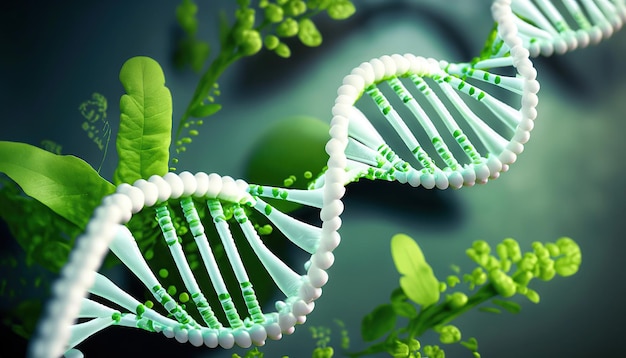 Photo dna helix with green plants