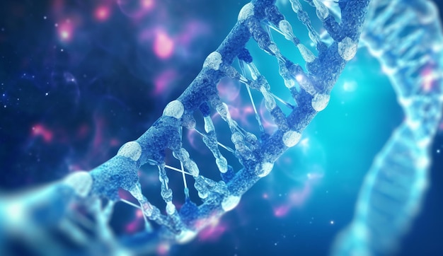 DNA menselijke evolutie structuur in blauw licht met AI gegenereerd