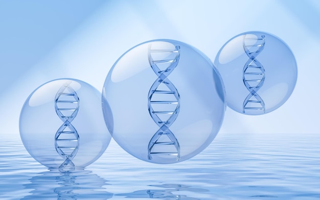 DNA met wateroppervlak achtergrond 3D-rendering