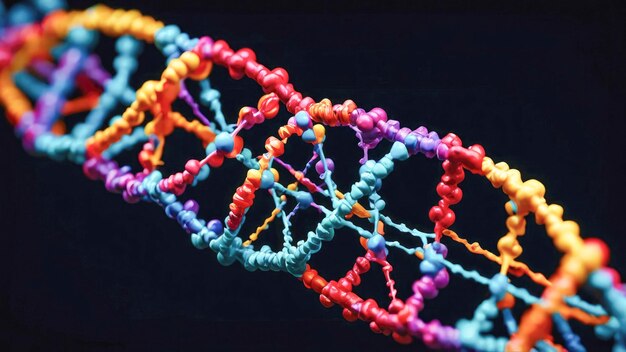 黒い背景のクローズアップのDNAモデル