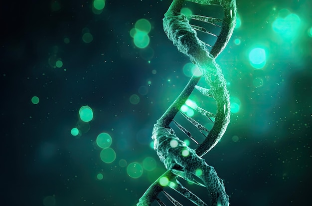 DNA-molecule achtergrond als biochemie wetenschap concept met groen licht bokeh