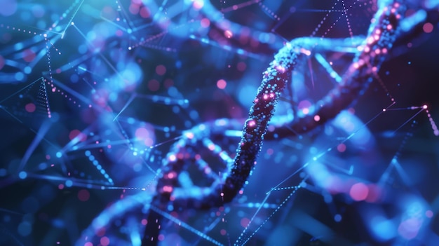 DNA 分子の構造 3D レンダリング コンピュータ デジタル 絵 青い背景