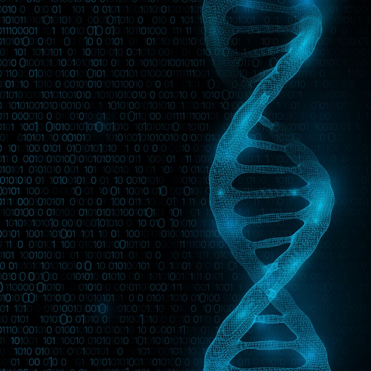 Photo dna molecule structure background.