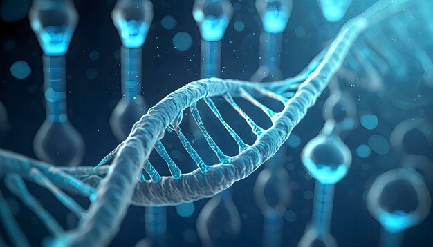 DNA molecules in a dark background