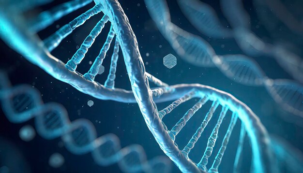 DNA molecules in a dark background