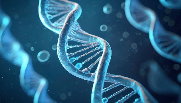 DNA molecules in a dark background