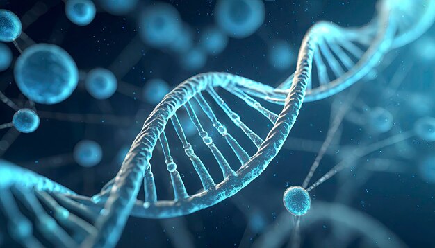 DNA molecules in a dark background