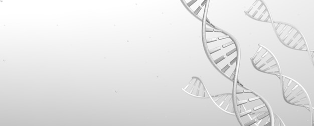 DNA spiralen op een grijze achtergrond. Ruimte voor tekst kopiëren. 3D render.