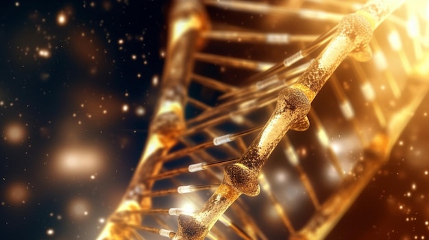 A dna strand is shown in a gold frame.