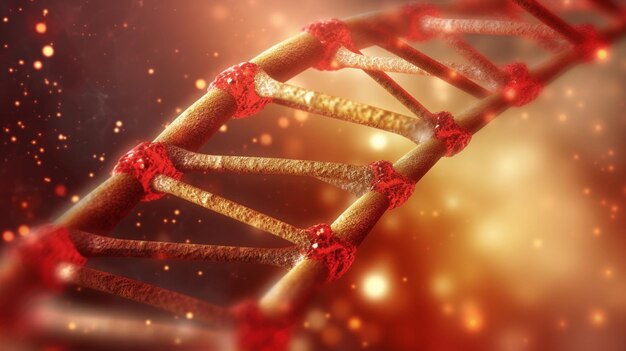 A dna strand with red beads on it