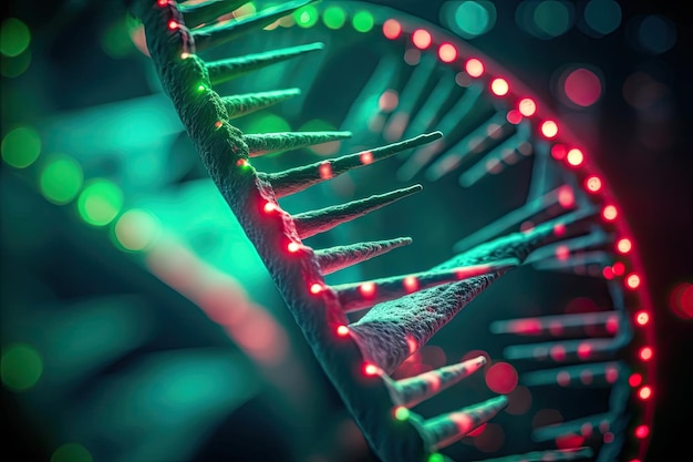 DNA structure is seen on a green backdrop in a laboratory lab biochemistry theory