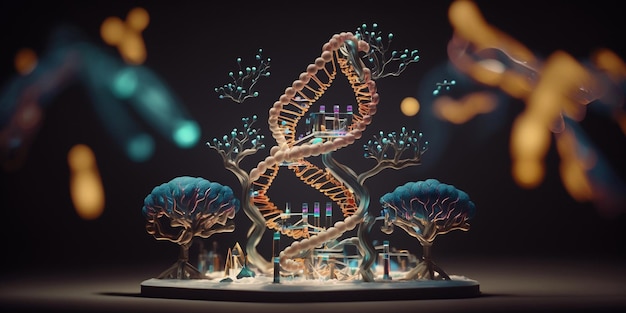 A dna structure sculpture on a dark background Generated AI