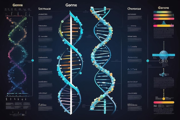 Dna test infographic Genome sequence map chromosome architecture and genetic sequencing chart abstract data Molecule structure genetic test Genealogy sequence vector illustration