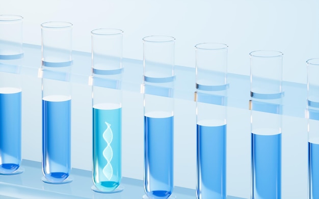 Dna in the test tube 3d rendering