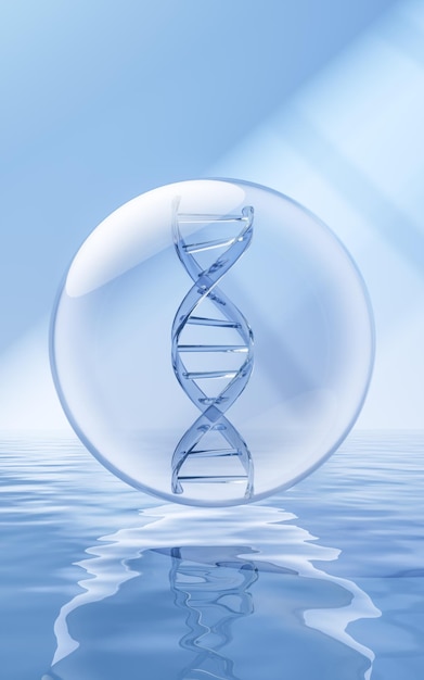 DNA with water surface background 3d rendering