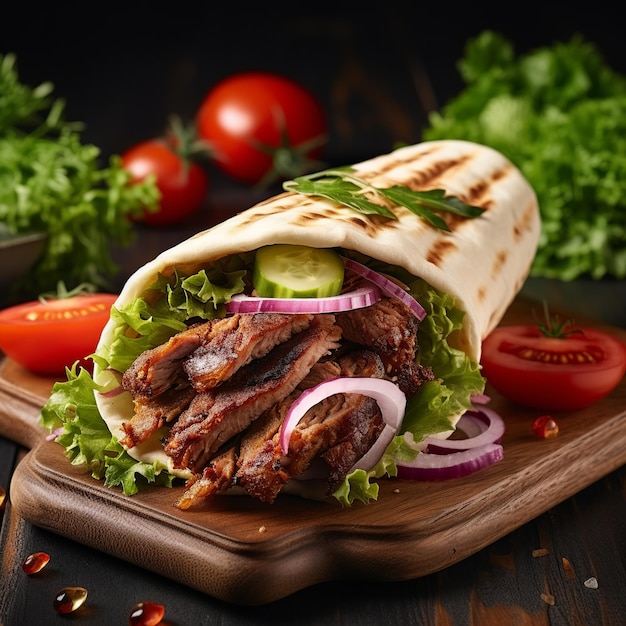 Dner kebab savory turkish delight in pita or flatbread