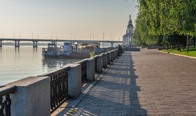 Dnipro city embankment in Ukraine on a sunny summer day