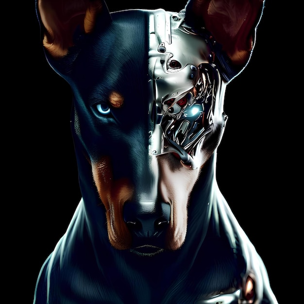 Doberman dog furturist and half police cyborg