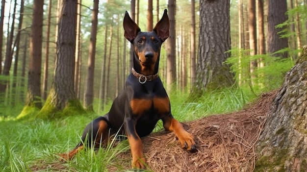 Photo doberman dog in the woods