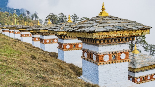 Dochula pass 108 chortens is memorial in honour of the Bhutanese soldiers in the Timpu