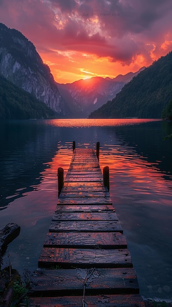 a dock in the mountains by person