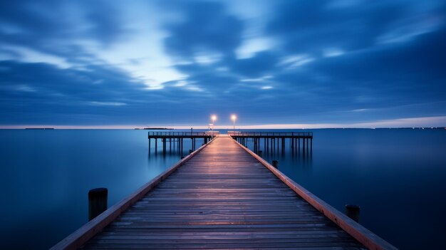 Dock and pier at sea in twilight long exposure