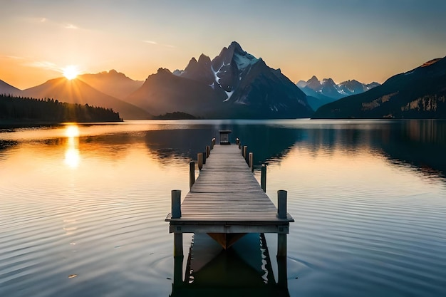 Photo a dock with a mountain in the background and a dock in the background.