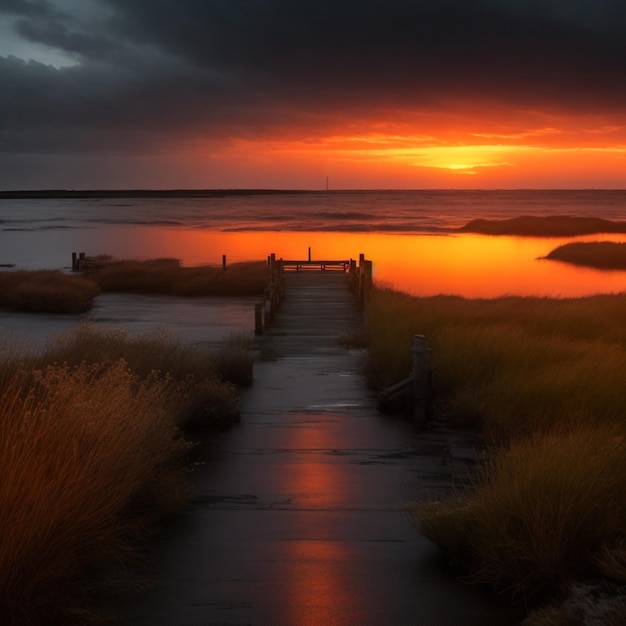 Photo dock with sunset