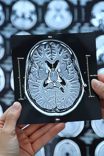 Фото Врач анализирует результаты мрт мозга на мониторе консультации в области здравоохранения медицинская диагностика лечение