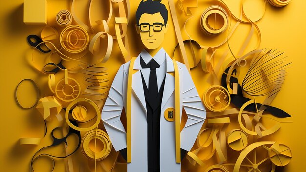 doctor black and yellow paper cut craft style