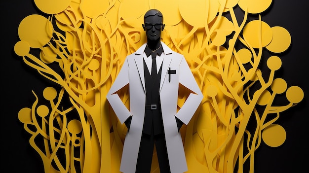 doctor black and yellow paper cut craft style