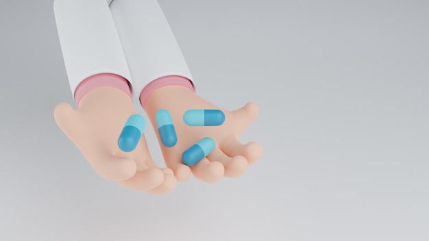 Doctor cartoon hand holds a paxlovid capsule antiviral drug
pill for anti corona viruscovid19 pastel conceptisolate
backgroundhealthcare medical3d rendering illustration