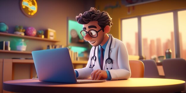 Doctor Character bezig met computer in het ziekenhuis Generatieve Ai